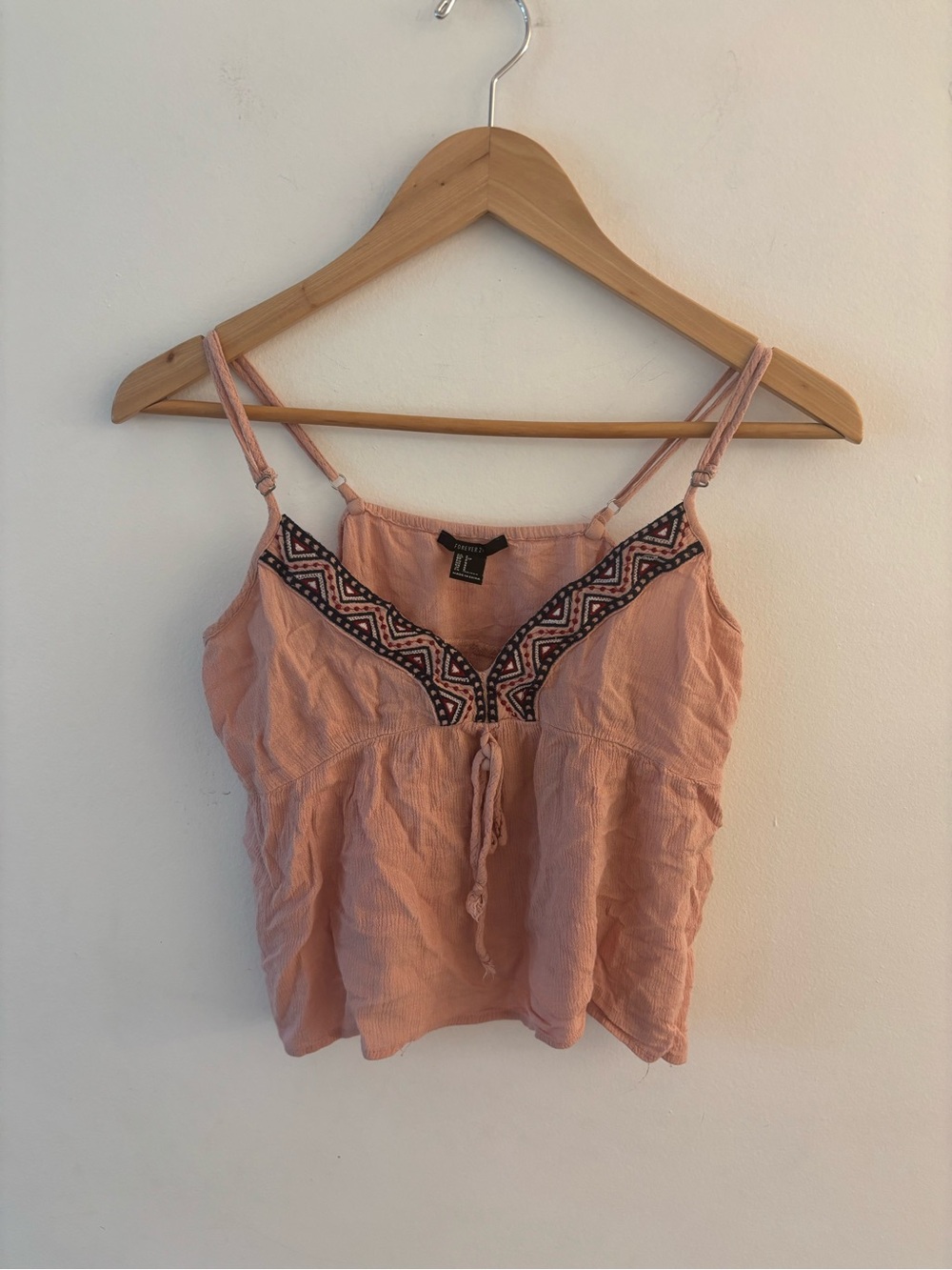 Forever 21 - Boho Cami Tank Top, Empire Waist, Embroidered, Pink, Size Small.